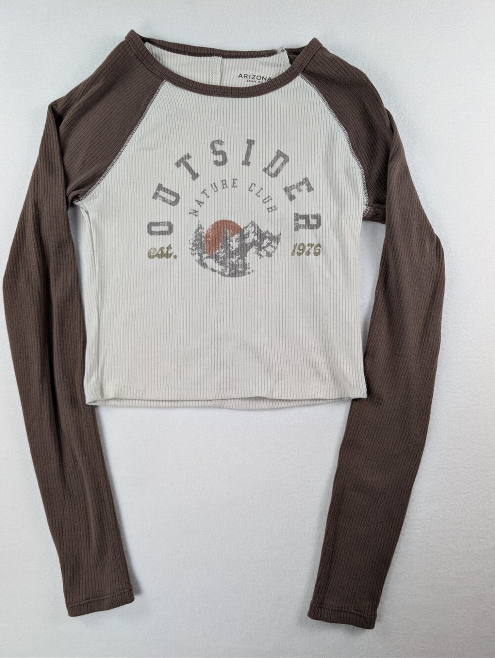 Arizona Jean Co Brown Outsider Graphic Ribbed Raglan Crop Top Small